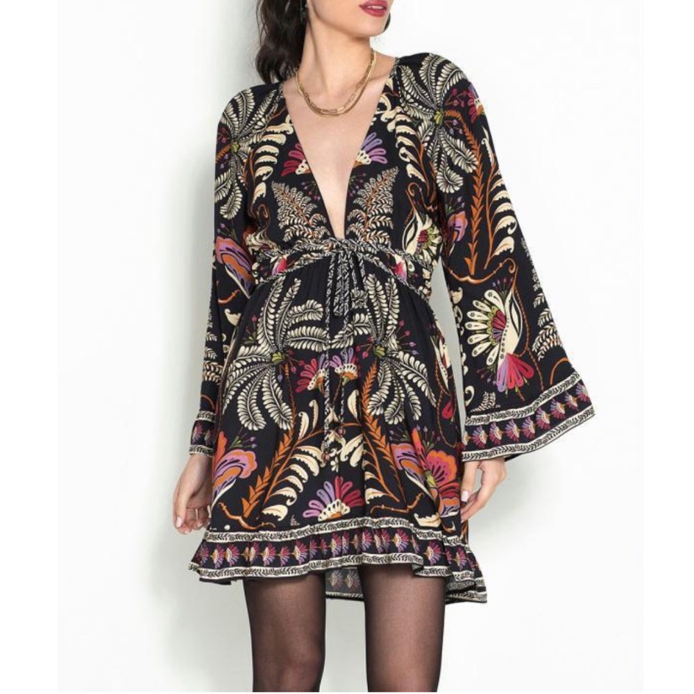 NWT | FARM Rio Black Classic Garden Viscose Short Dress | Sz M - Picture 3 of 8